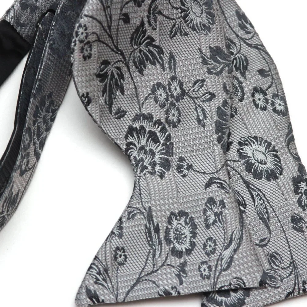 Men's‎ Self-tied Bow Tie 100%Silk Big Butterfly Floral grey S693